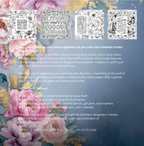 Back Cover of Bible Verse Coloring Book with floral designs and text on a blue background