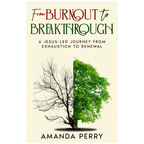 front cover in cream with a tree half dead and half alive centred below title - book 'From Burnout to Breakthrough' by Amanda Perry